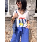 Pull fin lemon – Col V, manches 3/4 – Taille unique 36 à 44