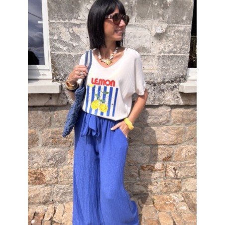 Pull fin lemon – Col V, manches 3/4 – Taille unique 36 à 44