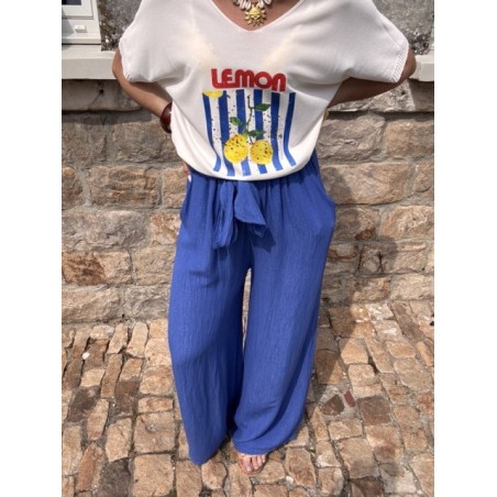 Pull fin lemon – Col V, manches 3/4 – Taille unique 36 à 44