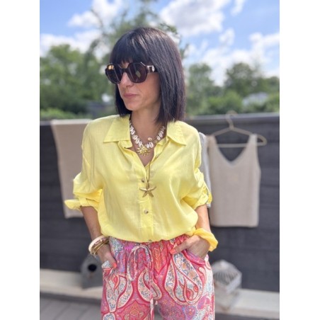 Chemise fluide dos nu noué – lin & viscose – jaune ou rose