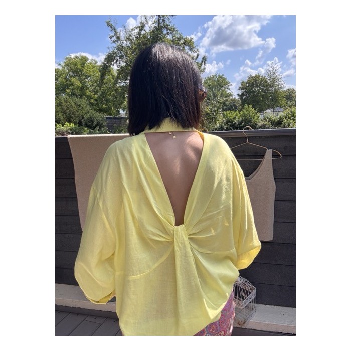 Chemise fluide dos nu noué – lin & viscose – jaune ou rose