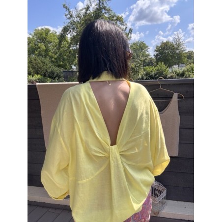 Chemise fluide dos nu noué – lin & viscose – jaune ou rose