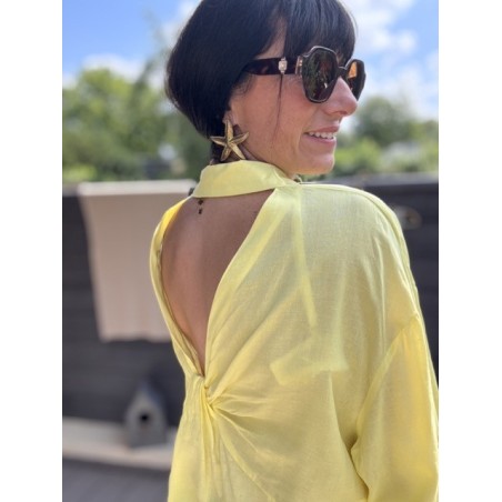 Chemise fluide dos nu noué – lin & viscose – jaune ou rose