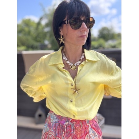 Chemise fluide dos nu noué – lin & viscose – jaune ou rose