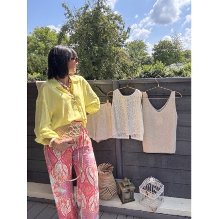 Chemise fluide dos nu noué – lin & viscose – jaune ou rose
