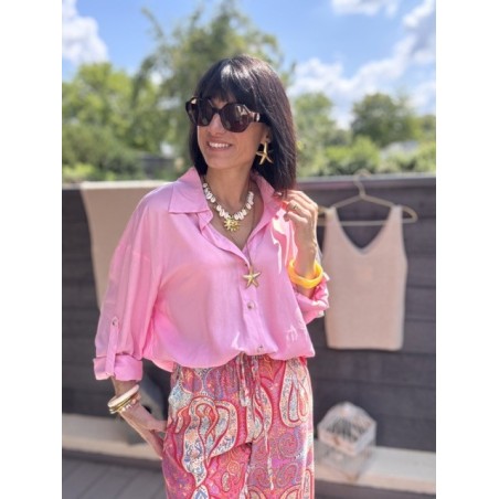 Chemise fluide dos nu noué – lin & viscose – jaune ou rose