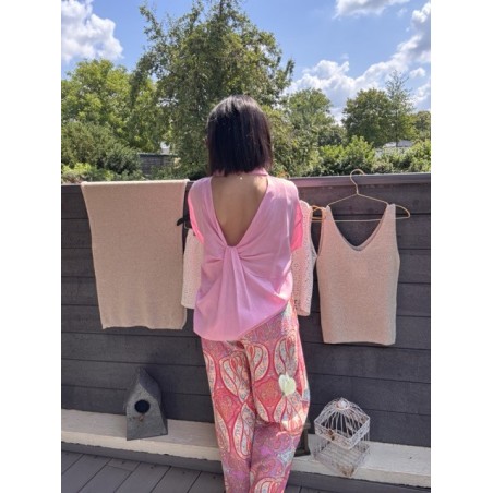 Chemise fluide dos nu noué – lin & viscose – jaune ou rose