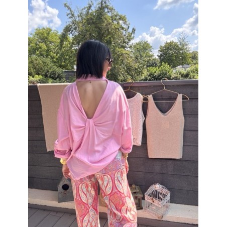 Chemise fluide dos nu noué – lin & viscose – jaune ou rose