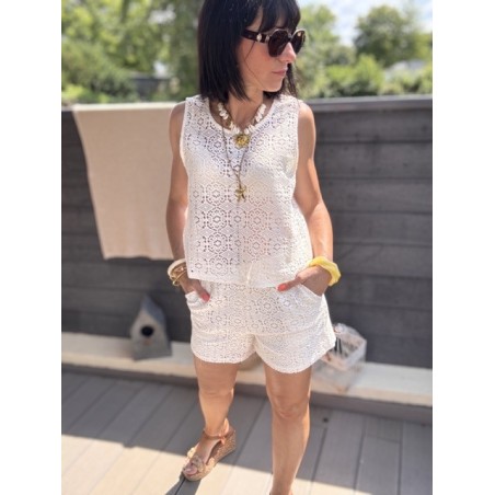 Short en dentelle doublé – blanc ou marron – taille élastique