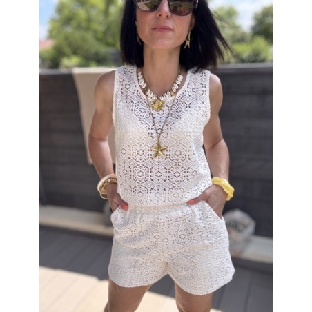 Short en dentelle doublé – blanc ou marron – taille élastique