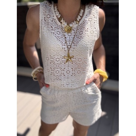 Short en dentelle doublé – blanc ou marron – taille élastique