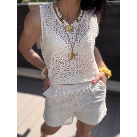 Short en dentelle doublé – blanc ou marron – taille élastique