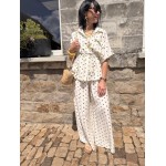 Ensemble fluide noir et blanc à pois – pantalon large & haut ceinturé