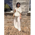 Ensemble fluide noir et blanc à pois – pantalon large & haut ceinturé