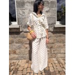 Ensemble fluide noir et blanc à pois – pantalon large & haut ceinturé
