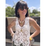 Top en maille blanc col V – basique chic femme