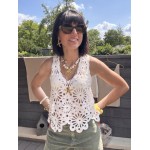 Top en maille blanc col V – basique chic femme