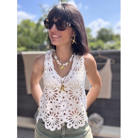 Top en maille blanc col V – basique chic femme