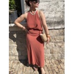 Top dos nu terra-cotta – fines bretelles lin & viscose