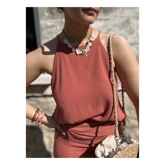 Top dos nu terra-cotta – fines bretelles lin & viscose