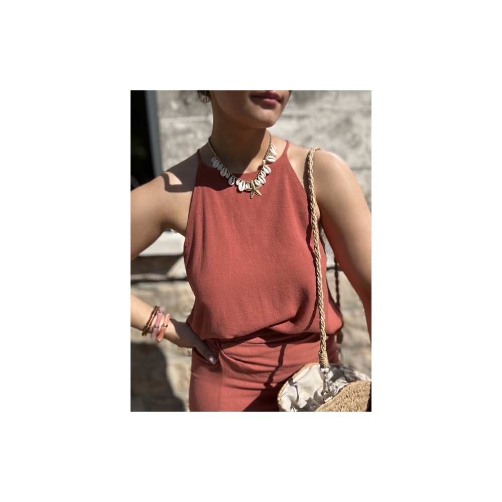 Top dos nu terra-cotta – fines bretelles lin & viscose Top dos nu terra-cotta – fines bretelles lin & viscose
