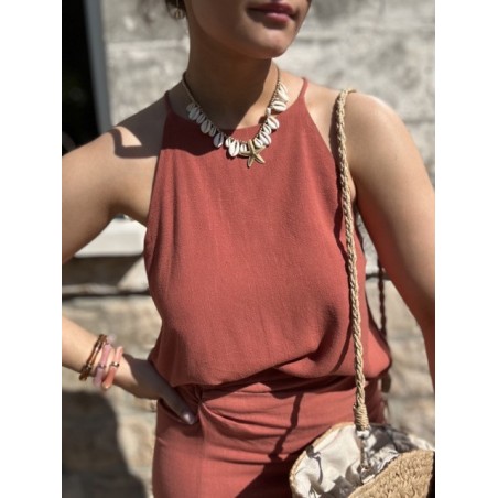 Top dos nu terra-cotta – fines bretelles lin & viscose