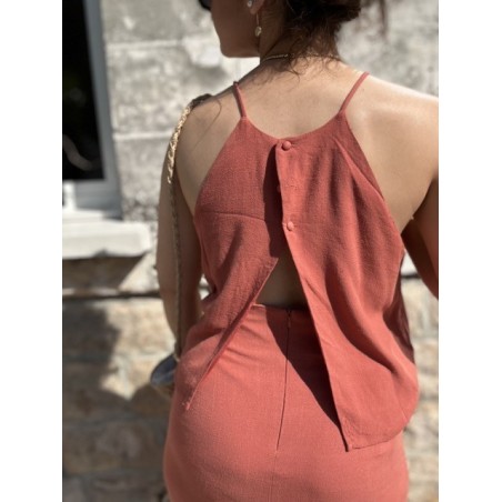 Top dos nu terra-cotta – fines bretelles lin & viscose