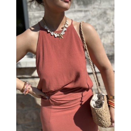 Top dos nu terra-cotta – fines bretelles lin & viscose
