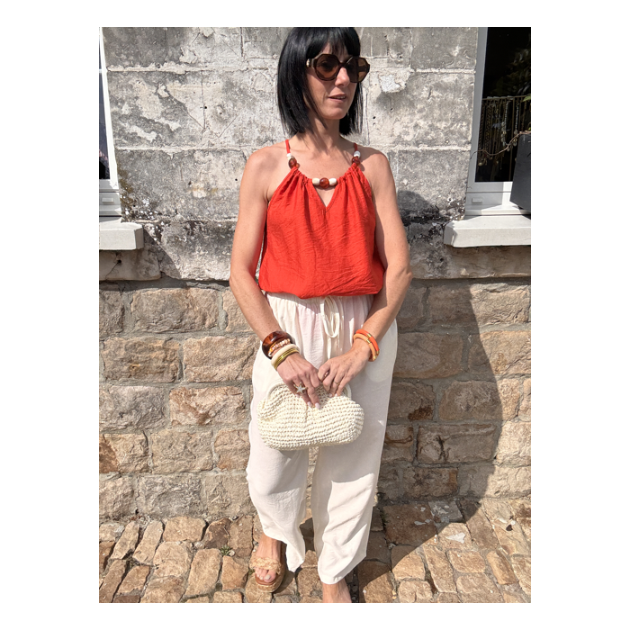 Pantalon fluide blanc effet lin – coupe droite S à L