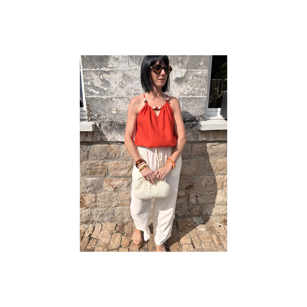 Pantalon fluide blanc effet lin – coupe droite S à L Pantalon fluide blanc effet lin – coupe droite S à L