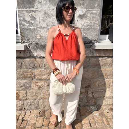 Pantalon fluide blanc effet lin – coupe droite S à L