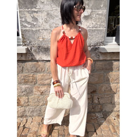 Pantalon fluide blanc effet lin – coupe droite S à L