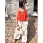 Pantalon fluide blanc effet lin – coupe droite S à L