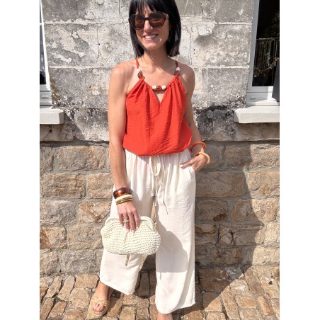 Pantalon fluide blanc effet lin – coupe droite S à L