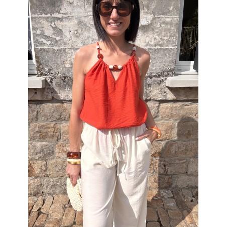 Pantalon fluide blanc effet lin – coupe droite S à L