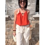 Pantalon fluide blanc effet lin – coupe droite S à L