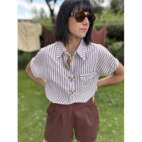 Chemise rayée avec broches étoiles de mer – S/M ou M/L