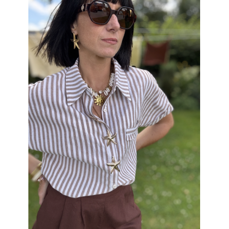 Chemise rayée avec broches étoiles de mer – S/M ou M/L