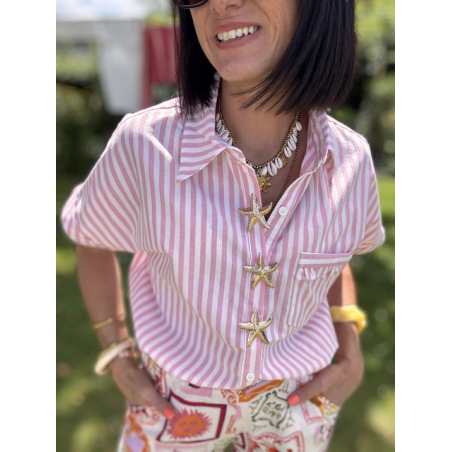 Chemise rayée avec broches étoiles de mer – S/M ou M/L