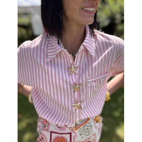 Chemise rayée avec broches étoiles de mer – S/M ou M/L
