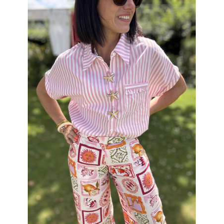 Chemise rayée avec broches étoiles de mer – S/M ou M/L