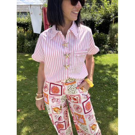Chemise rayée avec broches étoiles de mer – S/M ou M/L