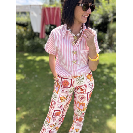 Chemise rayée avec broches étoiles de mer – S/M ou M/L