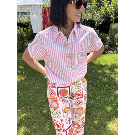 Chemise rayée avec broches étoiles de mer – S/M ou M/L