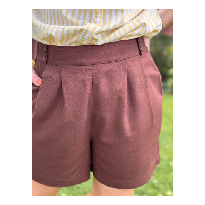 Short effet lin marron choco – taille haute SM ou ML