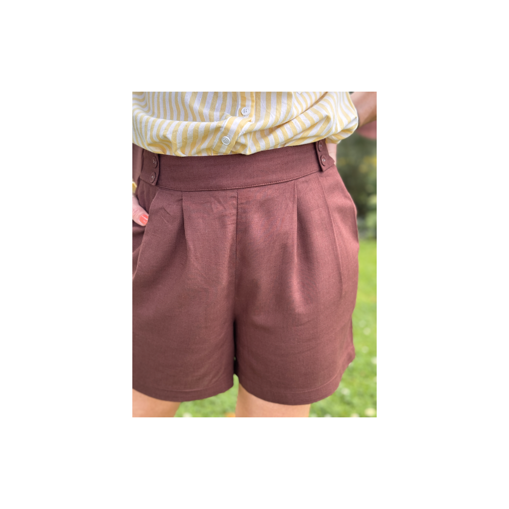Short effet lin marron choco – taille haute SM ou ML Short effet lin marron choco – taille haute SM ou ML