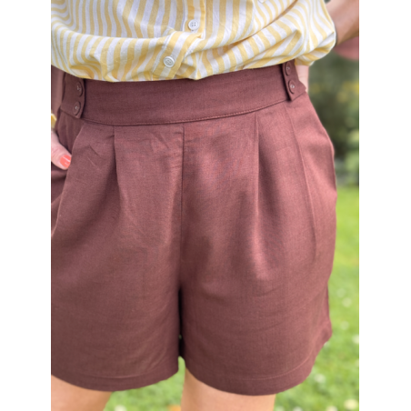 Short effet lin marron choco – taille haute SM ou ML