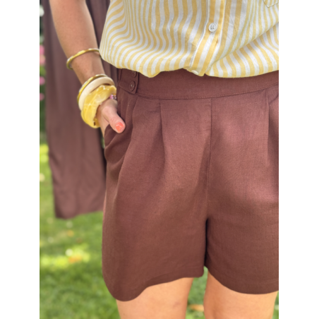 Short effet lin marron choco – taille haute SM ou ML