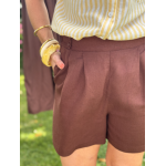 Short effet lin marron choco – taille haute SM ou ML