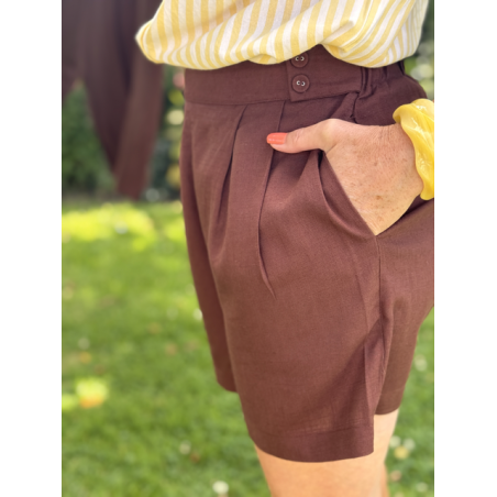 Short effet lin marron choco – taille haute SM ou ML